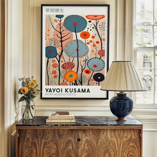 Yayoi. Kusama Black Framed Canvas Wall Art Vintage Japanese Painting Posters - Image 4