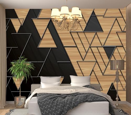 Modern 3D Geometric Wood Triangle Wallpaper Peel Stick - Image 3