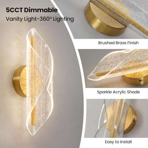 Wall Sconces Set of Two, Hardwired Brushed Gold Bathroom Sconces Wall Lighting - Image 6