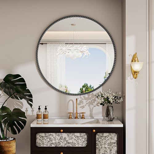 Vintage Round Mirror, 32 Inch Wall-Mounted - Image 3
