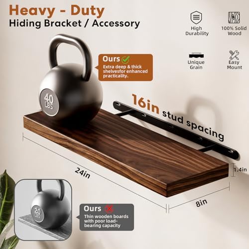 Organic Wavy Edge Floating Shelves, Hidden Brackets, 2 Pack 24 in - Image 3