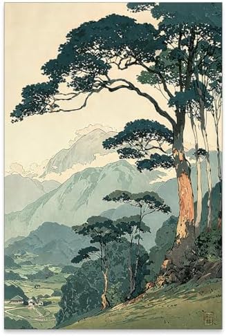 WIUHIO Nature Mountain Landscape Wall Art Vintage Japanese Forest Canvas Poster by Unknown