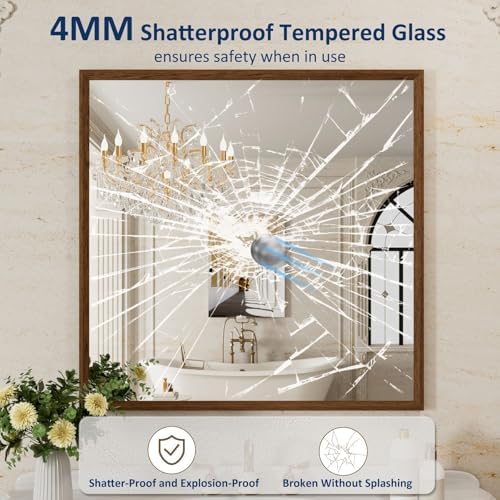 WEER Walnut Bathroom Vanity Mirror 36X36 Inch - Image 2