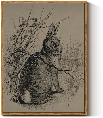 InSimSea Framed Canvas Prints Art, Easter Bunny Decor, French Country Farmhouse by InSimSeaArt
