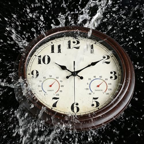 JENLYSTIME 16 Inch Dark Brown Vintage Waterproof Outdoor Wall Clock - Image 2