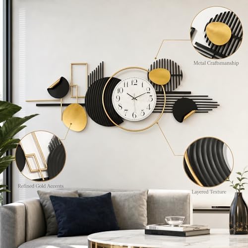 HAVFIFK 59" Large Metal Wall Clock, 3D Silent Clock - Image 4