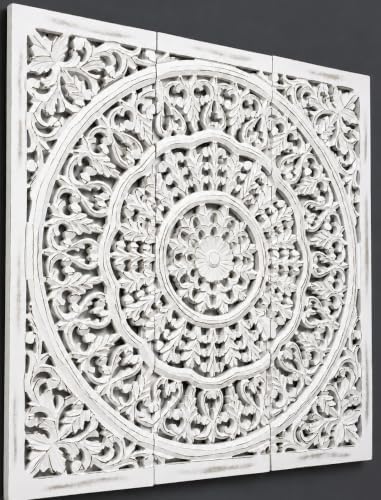 Wall art Decor - Wall Art Wall Décor Plaques Set of 3_36x12 Inch White Antique by TheWoodenTown