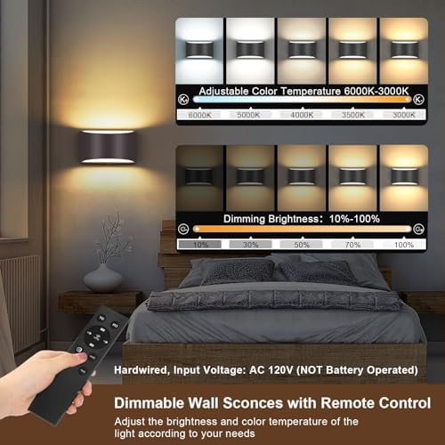 TRLIFE Modern LED Wall Sconces, Remote Control Dimmable and Adjustable Color - Image 2