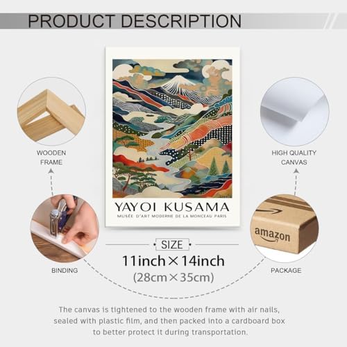 Framed Wall Art Yayoi. Kusama Posters Vintage Japanese Canvas Prints Mount Fuji - Image 2