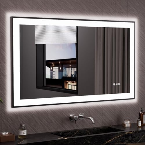 LOAAO 48"X28" LED Bathroom Mirror Black Framed by LOAAO