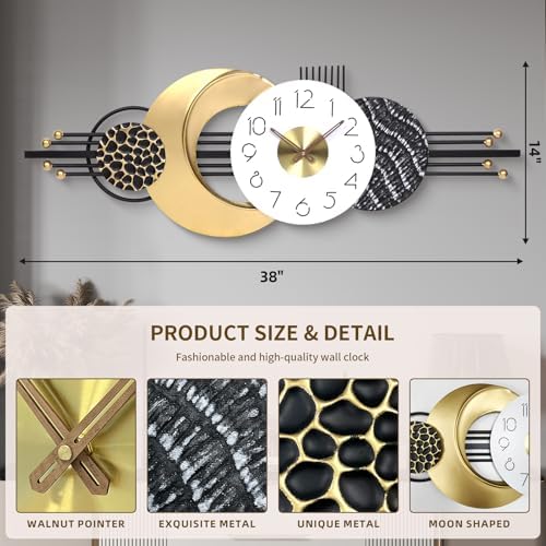 38x14 Inch Modern Silent Wall Clock, Sleek Statement Decor - Image 2