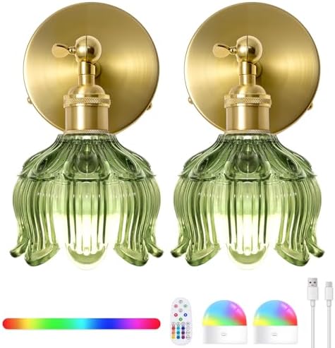 Vintage Battery Operated Wall Sconces: Set of 2 Rechargeable Wireless Light by BlesULuk