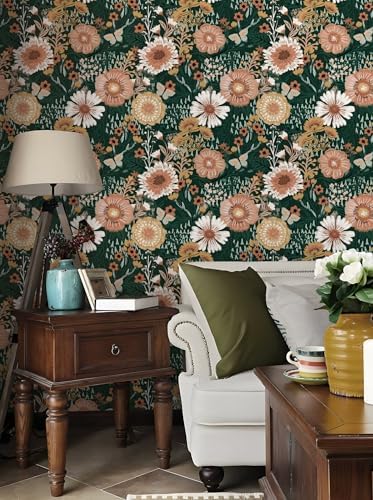 Dimoon Boho Retro Dark Green Wallpaper Peel and Stick Wallpaper Vintage Floral - Image 6