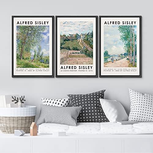 MUDECOR Framed Canvas Print Wall Art Set Alfred Sisley Watercolor Landscapes - Image 3