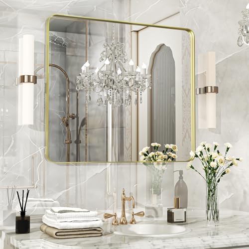 28×32 Glod Bathroom Mirror, Rectangular Bathroom Vanity Mirror by FunMemories