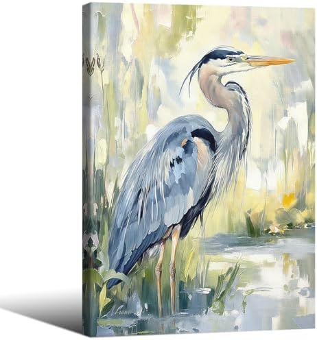 Blue Heron Canvas Wall Art Watercolor Sea Bird Poster 24X36 inch Framed Coastal by Unknown