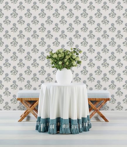 NuWallpaper Flourish Block Print Blue and Green Multi Peel and Stick Wallpaper - Image 2