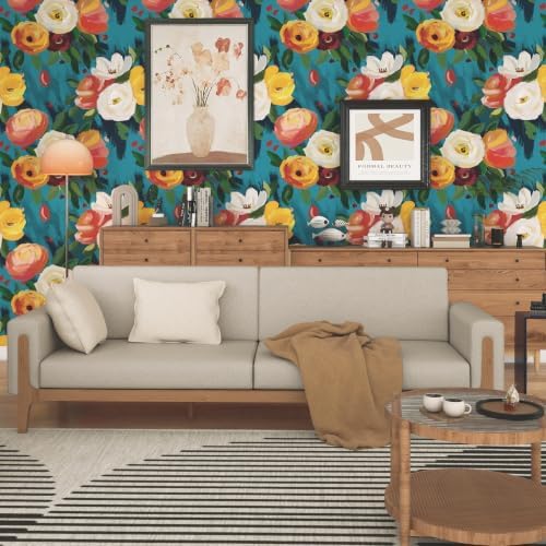 17.7" x 197" Boho Floral Peel and Stick Wallpaper Vintage Flower Contact Paper - Image 5