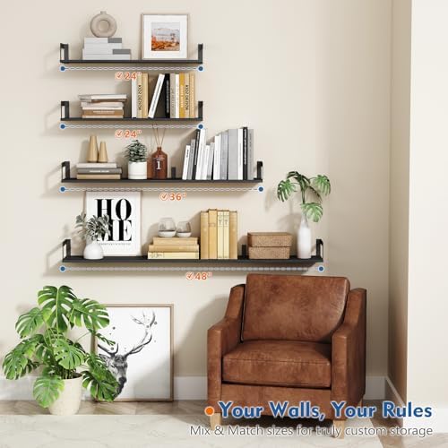 Black Wall Shelves for Bedroom 24 Inch Long, 8 In Deep Floating Shelves - Image 5