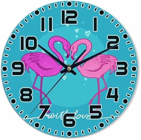 Flamingos Wall Clock Two Pink Ones Battery Powered Wall Clock Silent Non by NOMEDOGYIM
