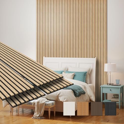 MISSDAY Wood Slat Acoustic Wall Panels, 4 Packs 94.5" x 12.6" Oak Soundproof by MISSDAY