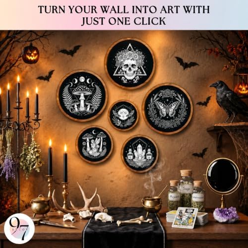 Black Gothic Wall Decor, Mushroom Witchy Office Decor, Halloween Skull Art - Image 3
