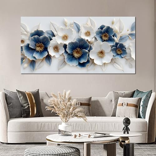 Large Canvas Wall Art for Living Room Blue and White Floral Print Painting wall - Image 3