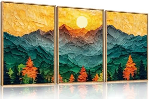 Abstract Boho Mountain Framed Canvas Wall Art Set-16"x24"x3 - Image 5