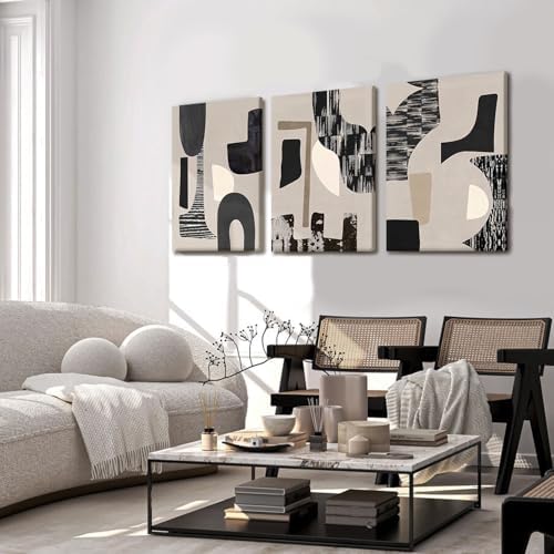 NCCXNCC 3Pcs Black and Beige Abstract Canvas Wall Art 12x16 Inch Framing - Image 4