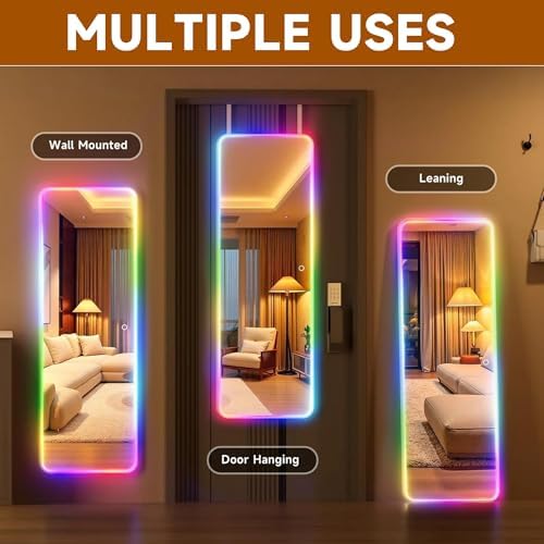 Hasipu 55"x15.7" LED RGB Door Mirror Full Length, Full Body Full Length Over - Image 6