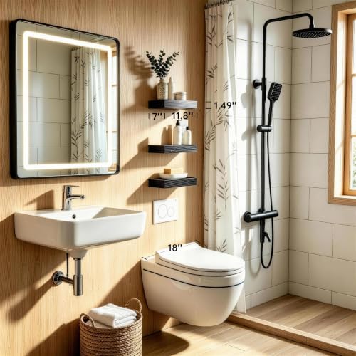 Black Floating Shelves for Bathroom, 12 Inch Small Shelves Set of 3 - Image 6