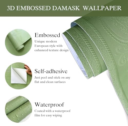 JiffDiff Green 3D Embossed Textured Peel Stick Wallpaper 17.3"x400" - Image 6