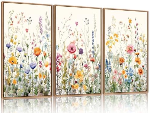 FWIEXA Floral Canvas Wall Art, Framed Wildflower Pictures Wall Decor, Large by FWIEXA