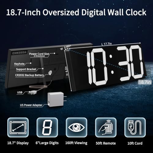 CHKOSDA 18.7" Digital Wall Clock, 164ft Visibility - Image 3