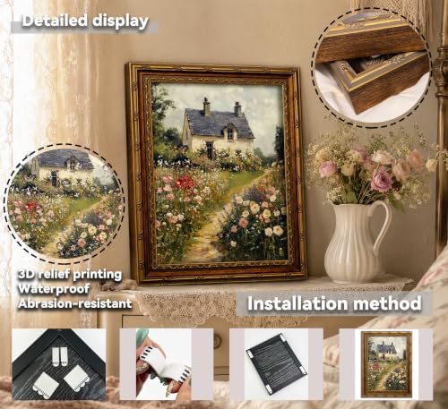 3D Textured Canvas Wall Art Vintage Carved Gold Frame Vintage Country Farmhouse - Image 4