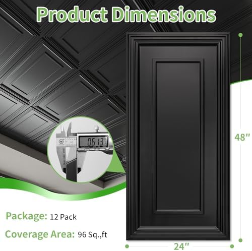 Art3d 3D PVC Ceiling Tiles 2x4 ft, 96 Sq.Ft, Rectangular Black - Image 4