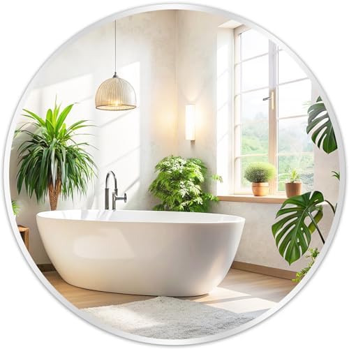 Silver Round Mirror 28 Inch, Wall Circle Mirror by Fabuday