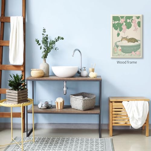 Framed Canvas Wall Art Posters Tabby Cat In Bathtub Prints Rustic Neutral - Image 4