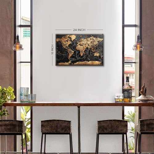 Abstract World Map Canvas Wall Art Black and Gold Wall Decor - Image 4