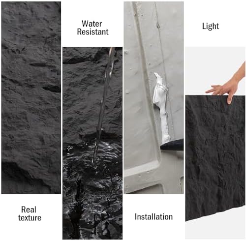 4-Pack 3D Faux Stone Wall Panels Rock Wall Panel Dark Black - Image 5