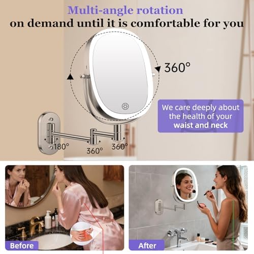 FUNTOUCH 5000mAh Rechargeable Wall Mounted Lighted Makeup Mirror - Image 5