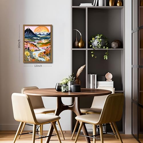 Wood Frame Boho Colorful Wall Art, Modern Flower Aesthetic Posters Prints - Image 3