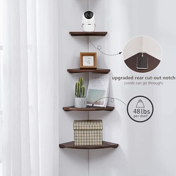 Corner Shelf, Solid Oak Wood Floating Corner Shelf Wall Mount Round End - Image 3