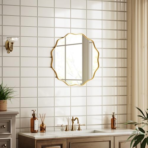 Round Scalloped Edge Wall Mirror 20 in Gold - Image 5