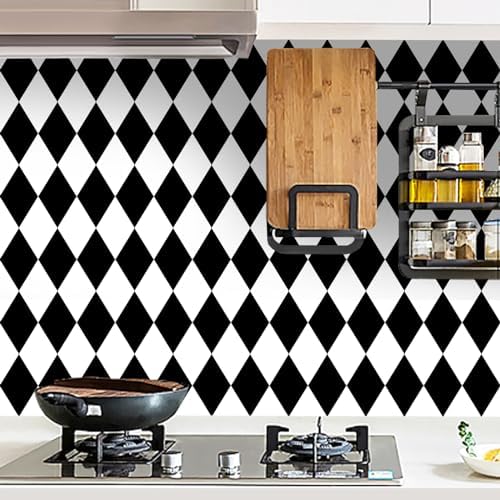 Black and White Peel and Stick Wallpaper Diamond Wallpaper Rhombus Contact by Qianglive