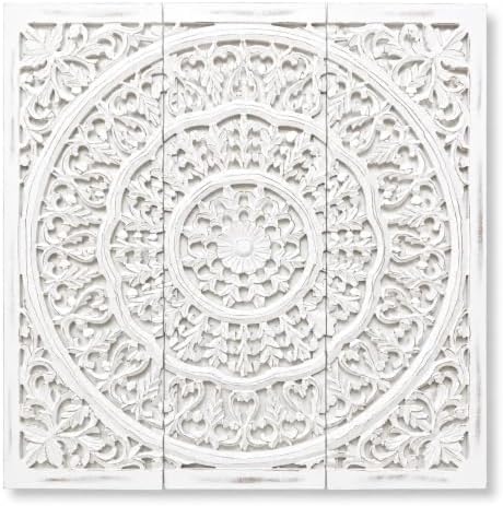 Wall art Decor - Wall Art Wall Décor Plaques Set of 3_36x12 Inch White Antique - Image 3