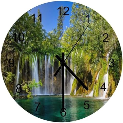 Scenic Nature Wall Clock Silent Non Ticking Battery Operated, Natural Falls by LOMADIA