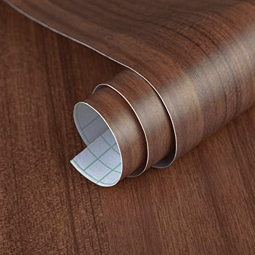 24"x197" Walnut Wood Grain Wallpaper Roll Peel Stick Brown Textured Wood by BAYYAPeelandStickWallpaper