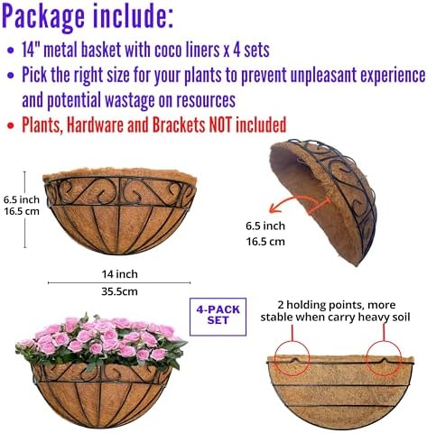 LaLaGreen Hanging Wall Planter Black Metal Coco Liner Pots - Image 2