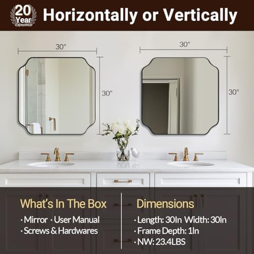 ANDY STAR 30x30 Inch Square Mirror, Matte Black Vanity Mirror, Modern Scalloped - Image 2